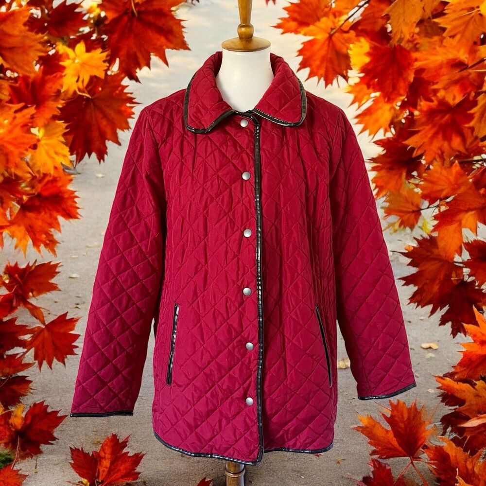 Woman Within Quilted Jacket Womens Plus Size 20W Red Snap Button Lightweight